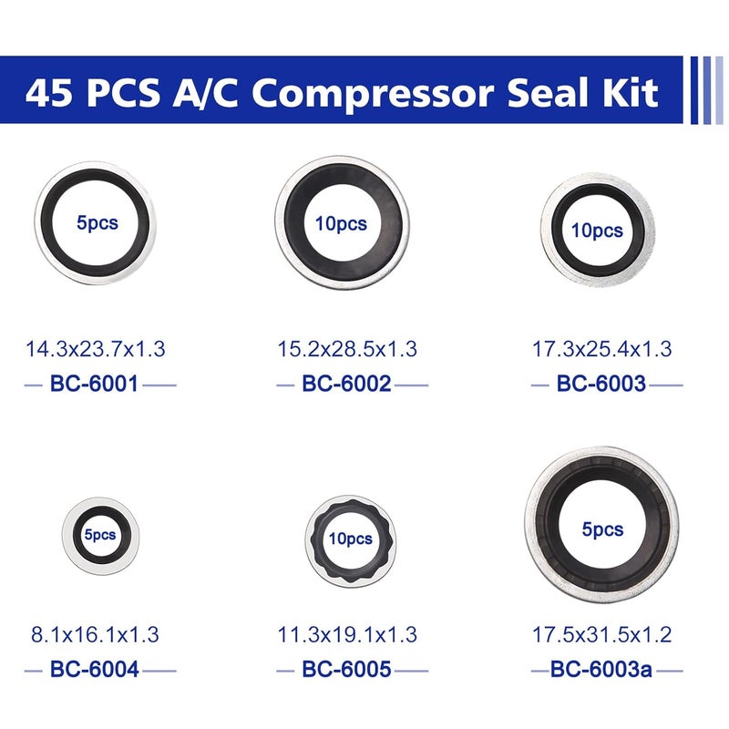 BUSY-CORNER Air Conditioning Compressor Port Seal Washer Kit A/C Gasket Assortment 45 Pieces AC Compressor Washer Seals Bonded Seal Gasket Assortment - Image 2
